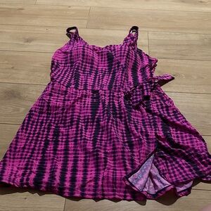 QVC Pink and Black One Piece Swimsuit Dress